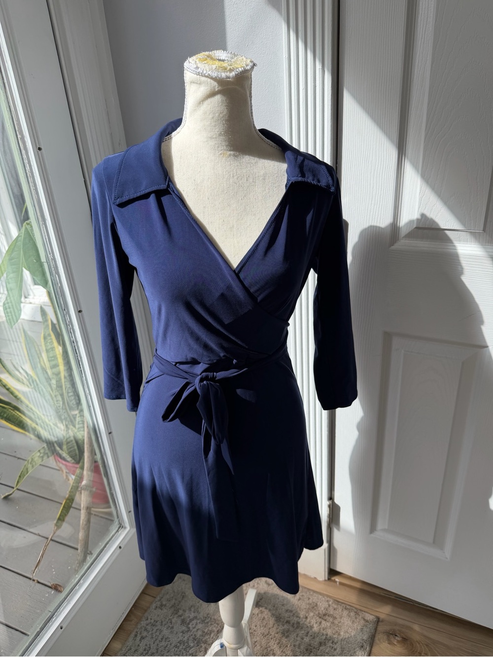 Women's Navy Wrap Dress with Tie Waist
